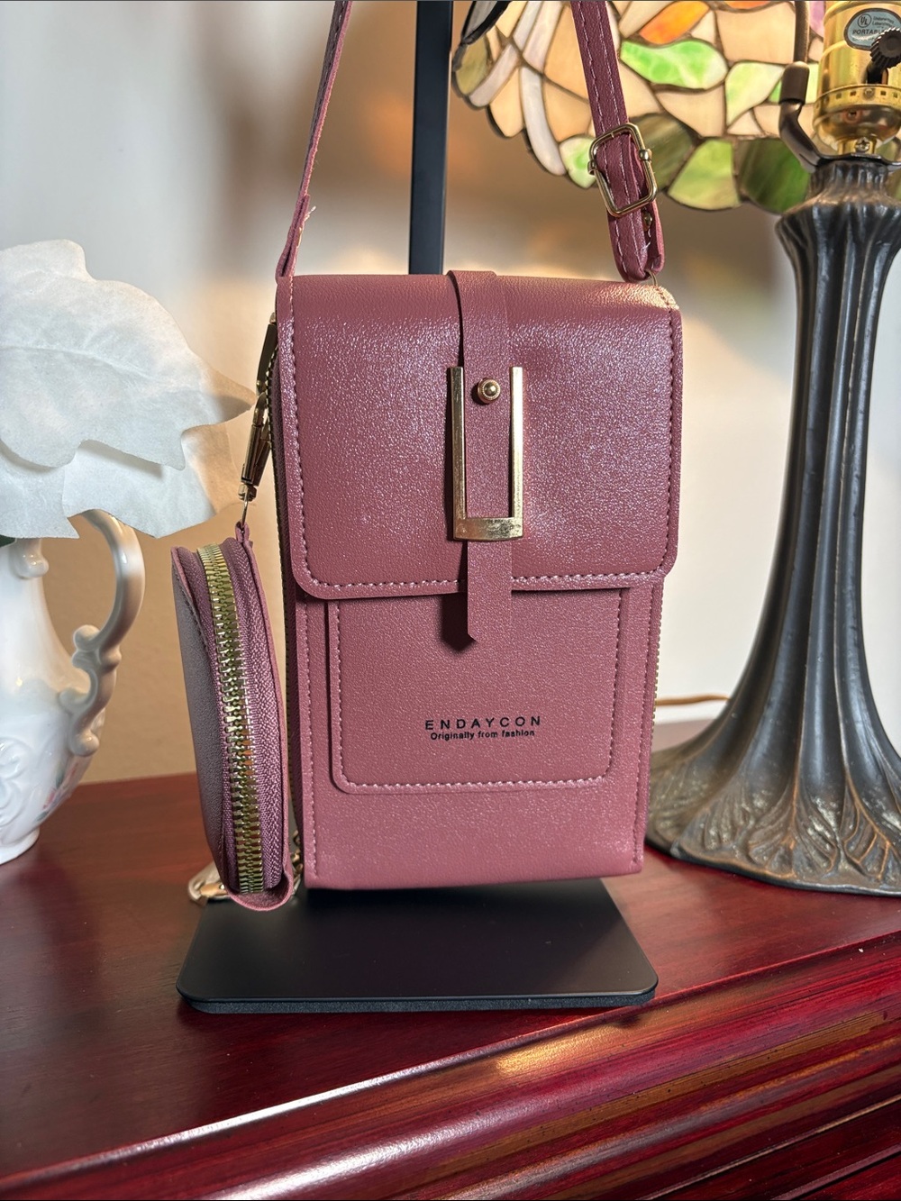 Mauve Crossbody Phone Bag with Coin Pouch